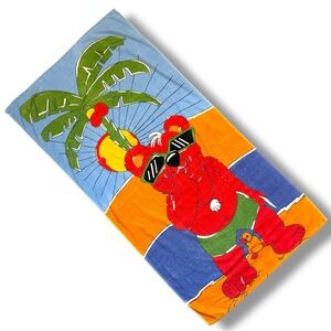 Vintage 100% Cotton Colourful Beach Towel with Bear & Duck Design